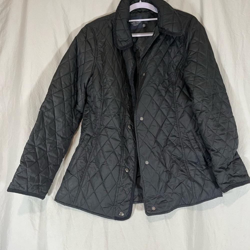 Faded Glory Womens Black Diamond Quilted Snap Front Barn Jacket Coat Medium 8-10
